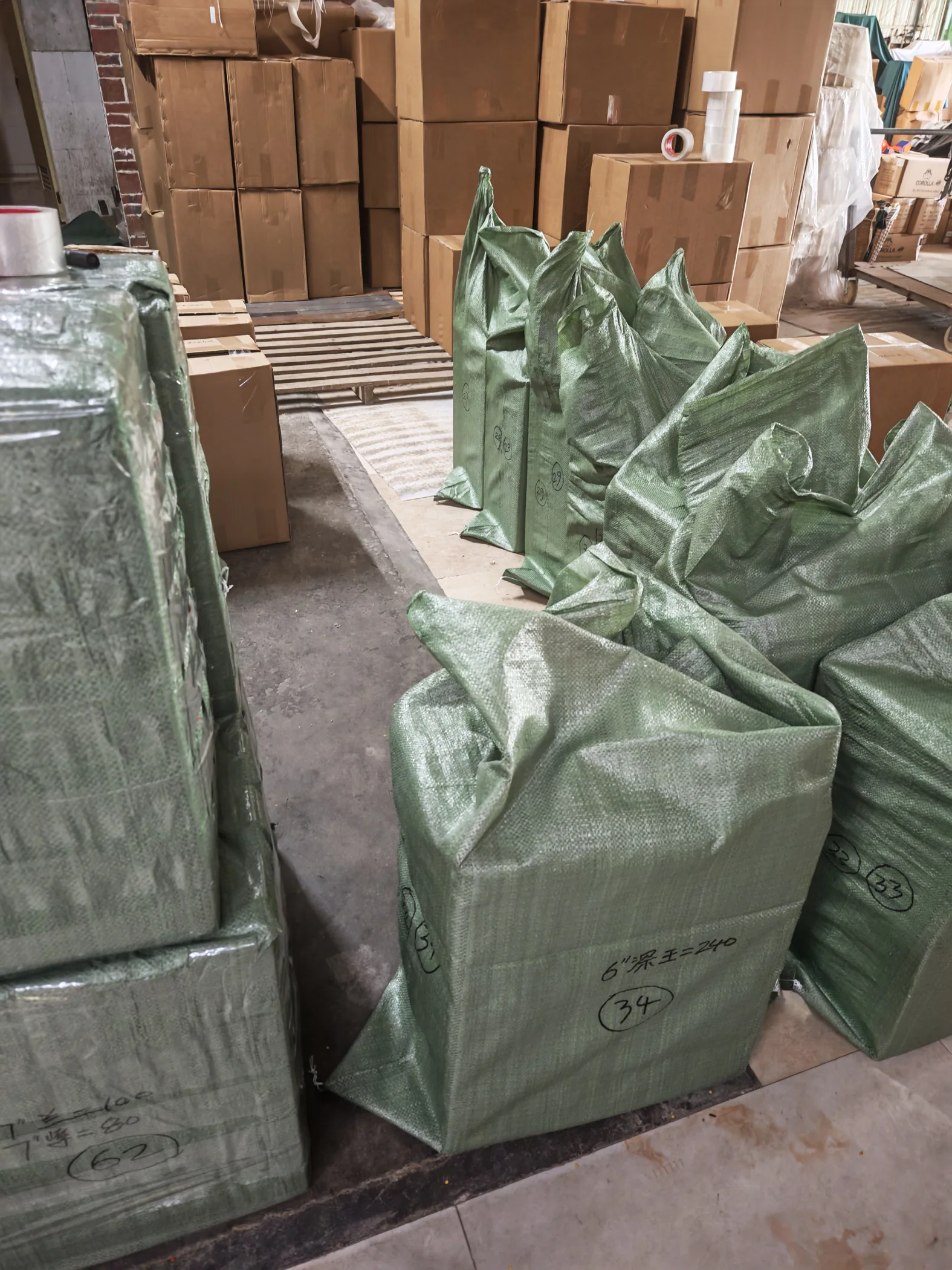 Protected shipment bags and cartons in the warehouse