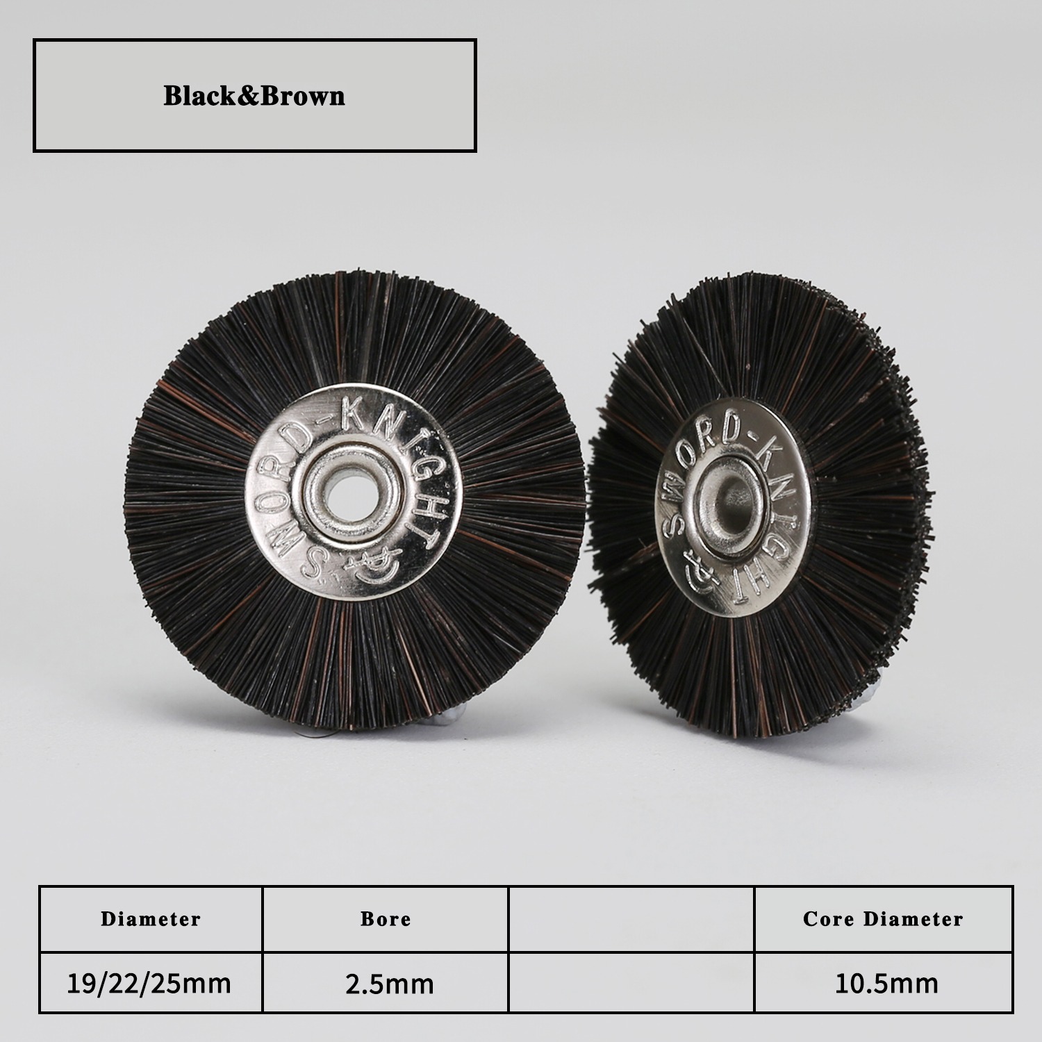 Black & Brown Horse Hair Ø19-25mm Buffing Wheel - Image 2