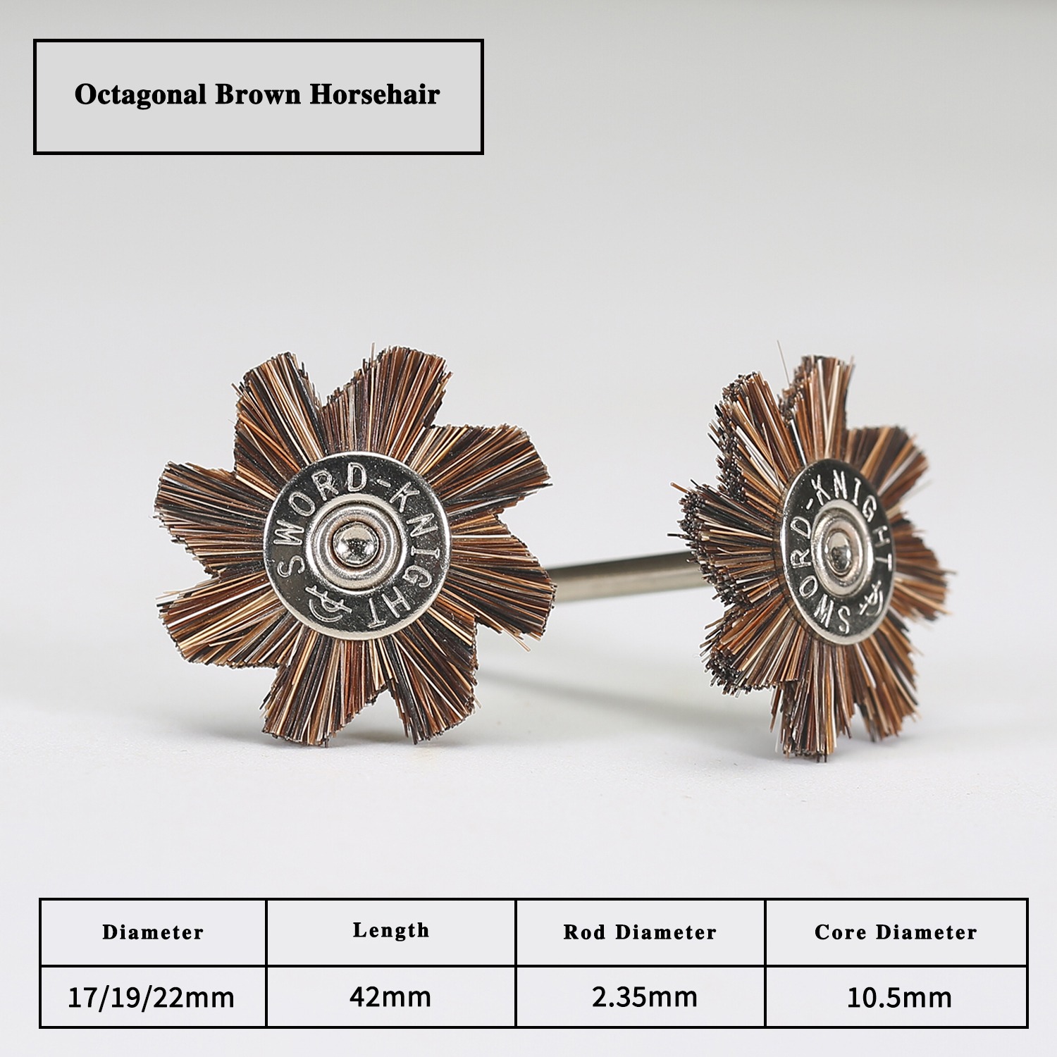 Octagonal Brown Horse Hair Pen Brush Ø17-22mm × 42mm - Image 2