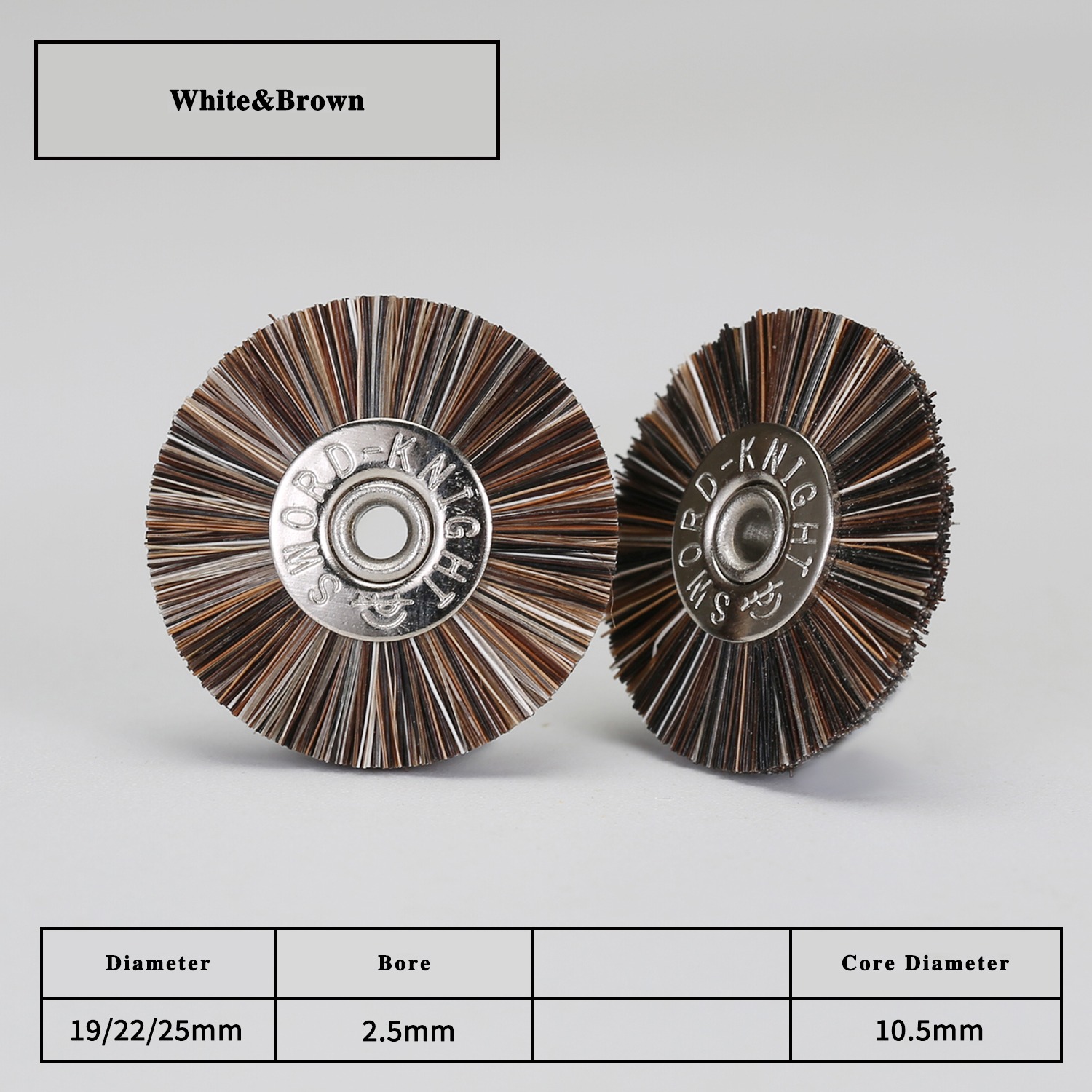 White & Brown Bristle Ø19-25mm Buffing Wheel - Image 2