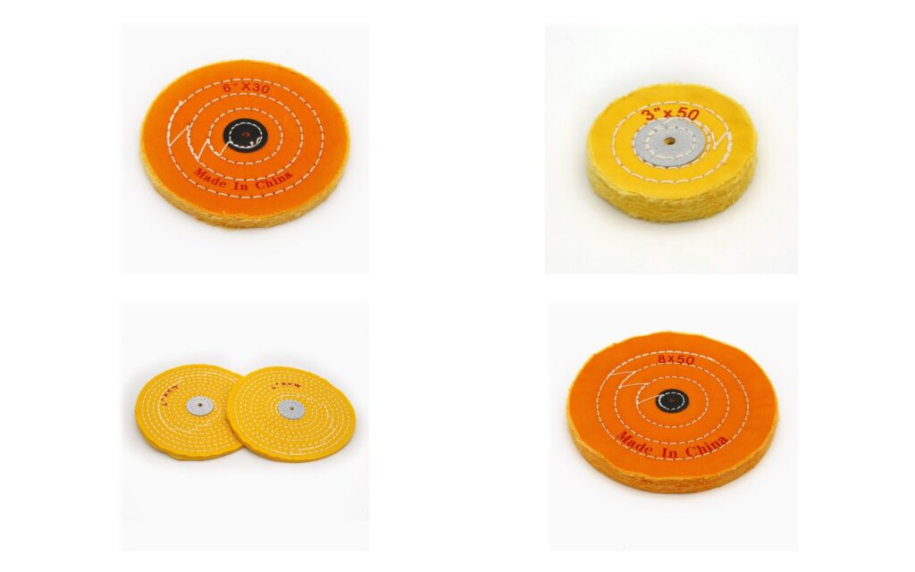 Cotton buffing wheels for metal polishing in different diameters, ply counts and centres