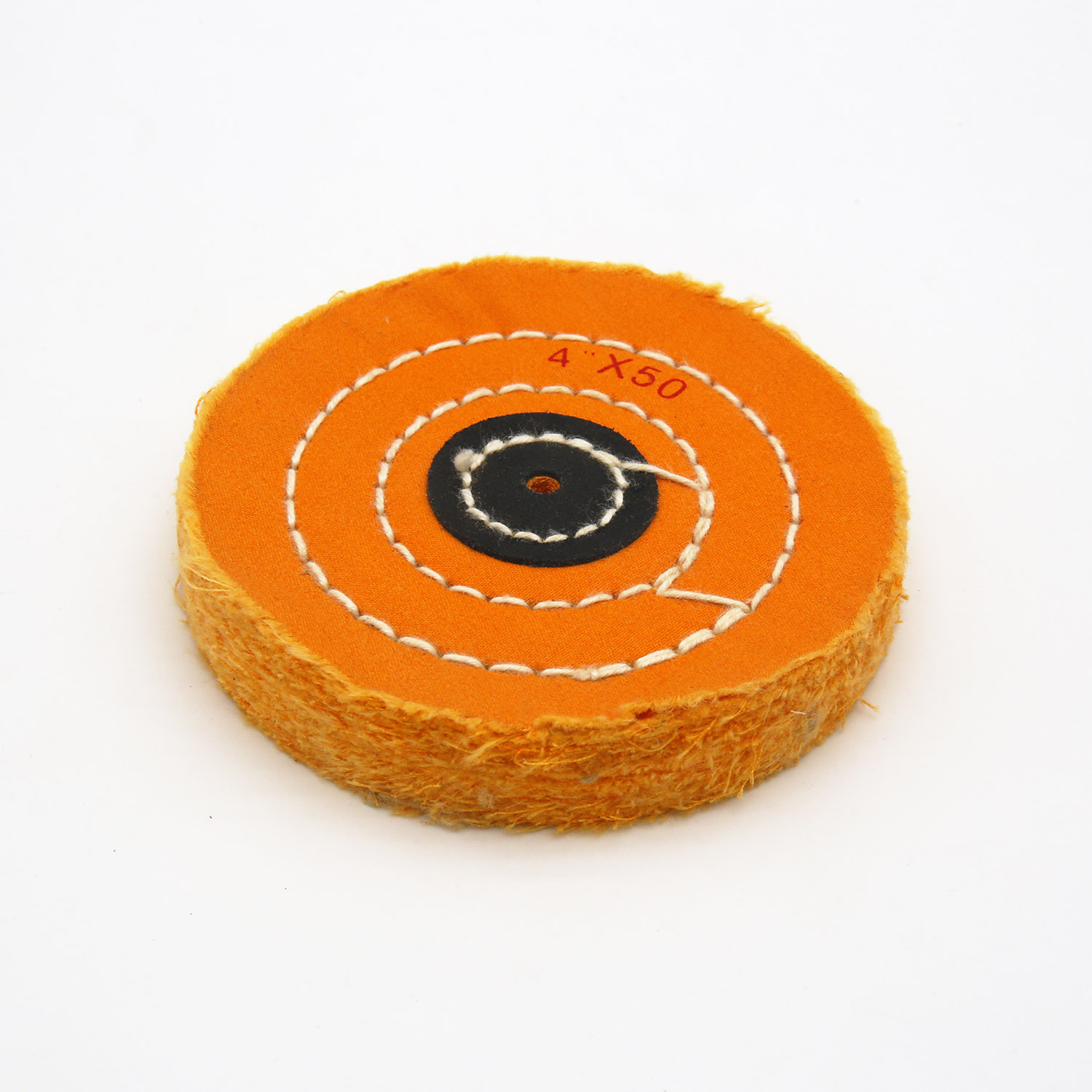 Orange Cotton Buffing Wheel 4"x50Ply Ø100mm×12mm with Black Fibre Centre