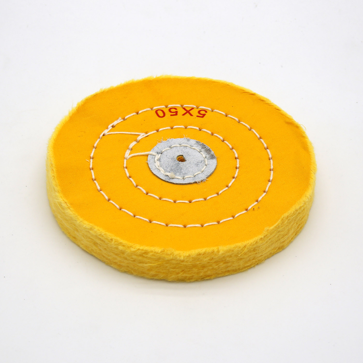 Yellow Cotton Buffing Wheel 5"x50Ply Ø125mm×12mm with Leather Centre