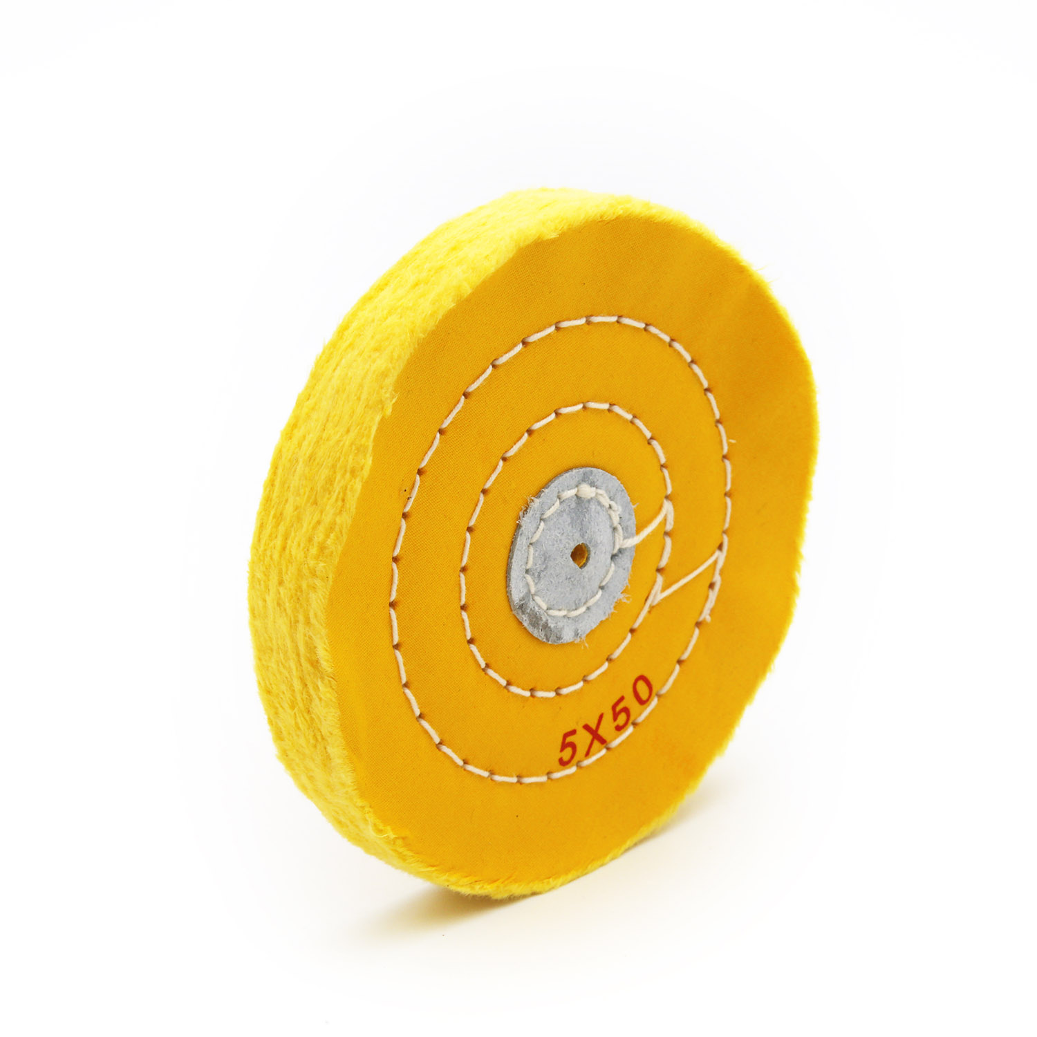 Yellow Cotton Buffing Wheel 5"x50Ply Ø125mm×12mm with Leather Centre