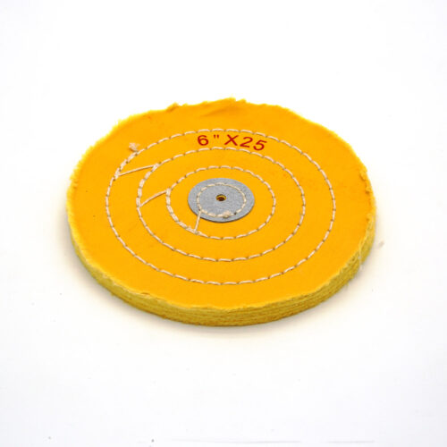 Yellow Cotton Buffing Wheel 6x25Ply Ø150mm×6mm with Leather Centre