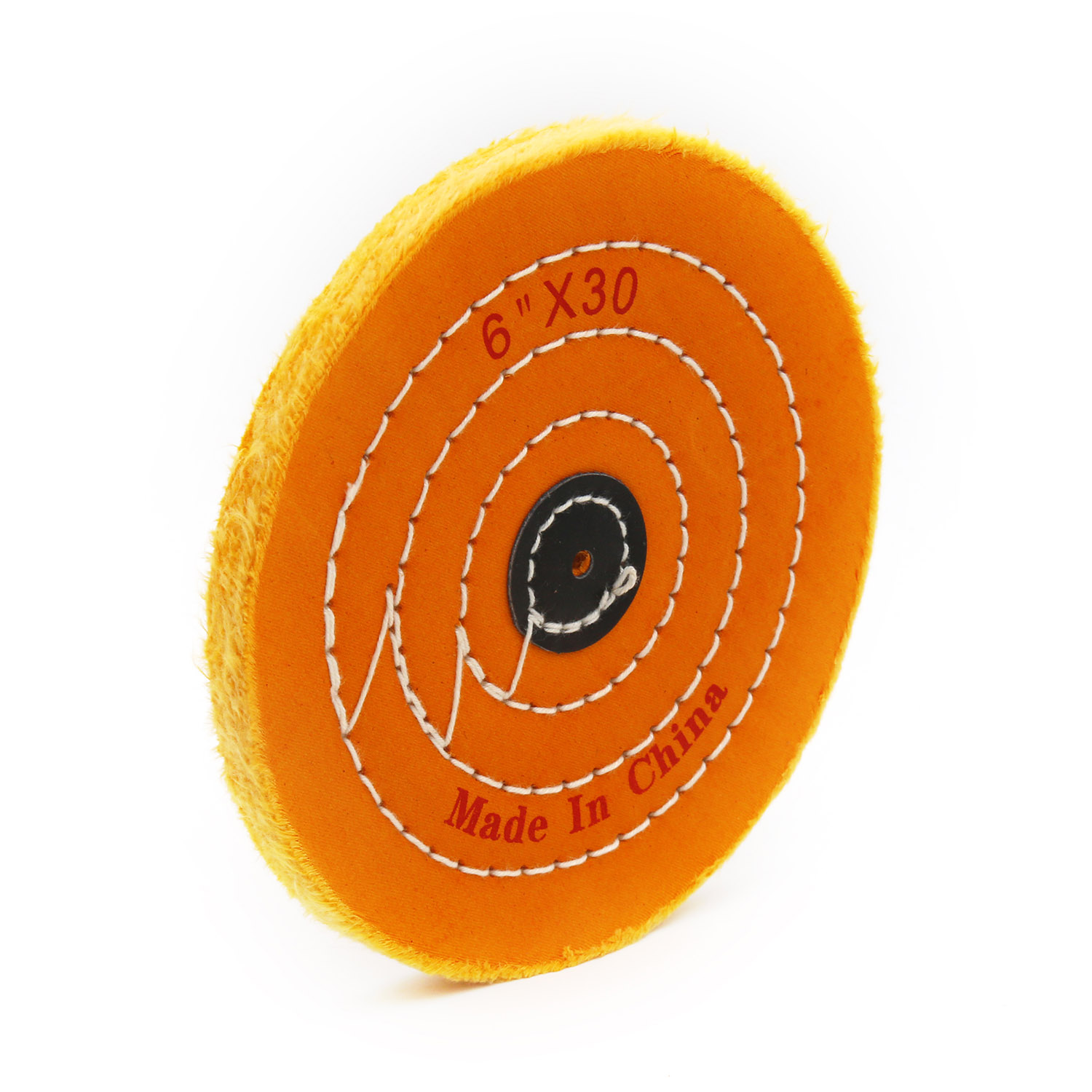 Orange Cotton Buffing Wheel 6"x30Ply Ø150mm×7mm with Black Fibre Centre