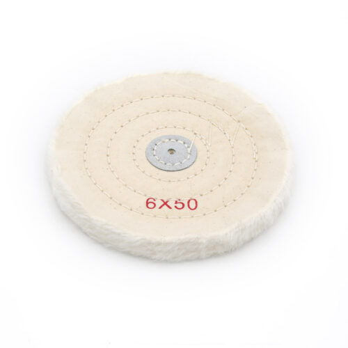 White Cotton Buffing Wheel 6x50Ply Ø150mm×12mm with Leather Centre