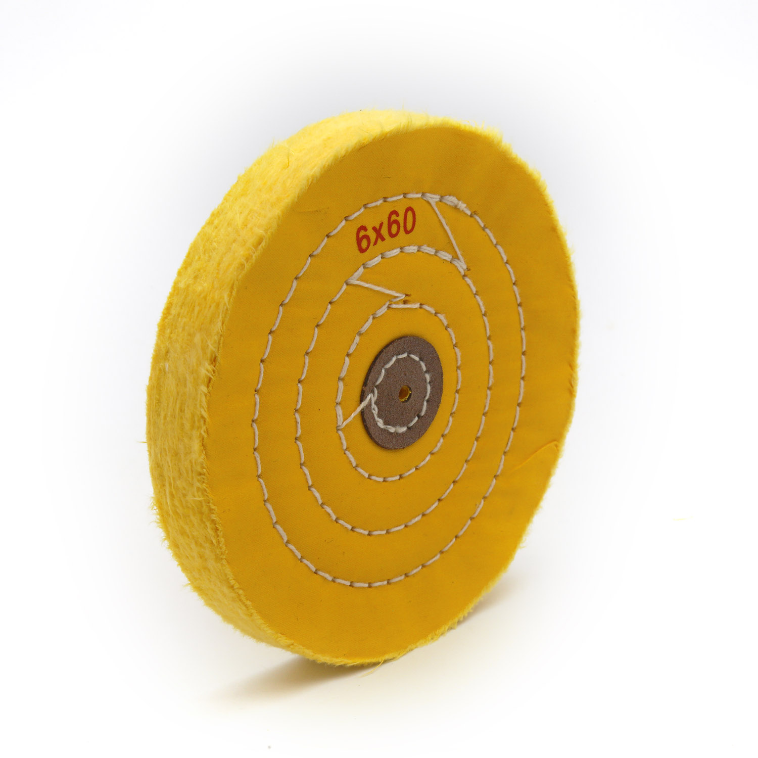 Yellow Cotton Buffing Wheel 6"x60Ply Ø150mm×14mm with Brown Fibre Centre