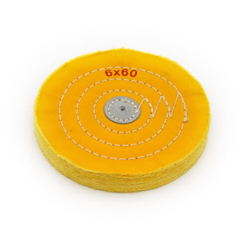 Yellow Cotton Buffing Wheel 6x60Ply Ø150mm×14mm with Leather Centre