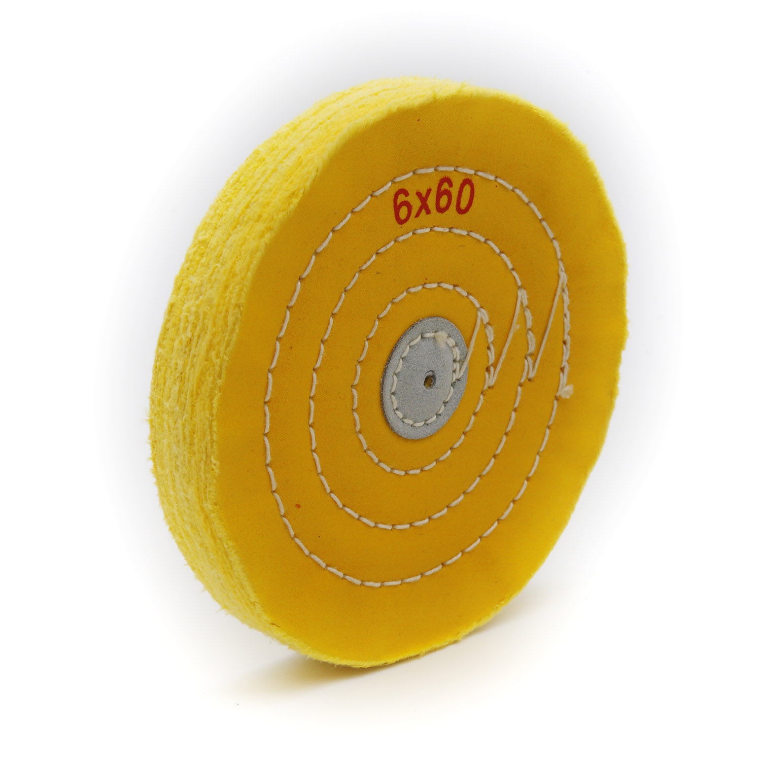 Yellow Cotton Buffing Wheel 6"x60Ply Ø150mm×14mm with Leather Centre