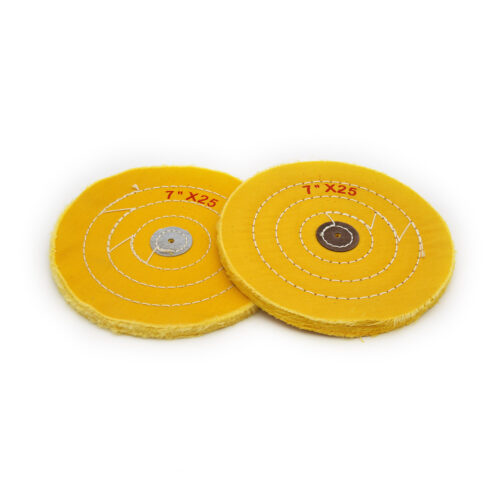 Yellow Cotton Buffing Wheel 7x25Ply Ø175mm×6mm with Leather Centre