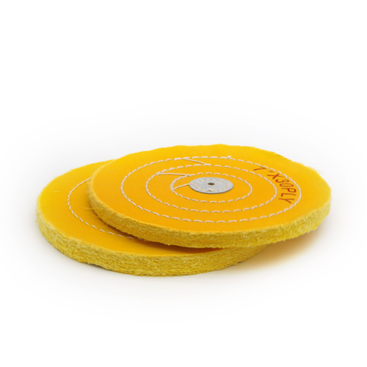Yellow Cotton Buffing Wheel 7"x30Ply Ø175mm×7mm with Leather Centre