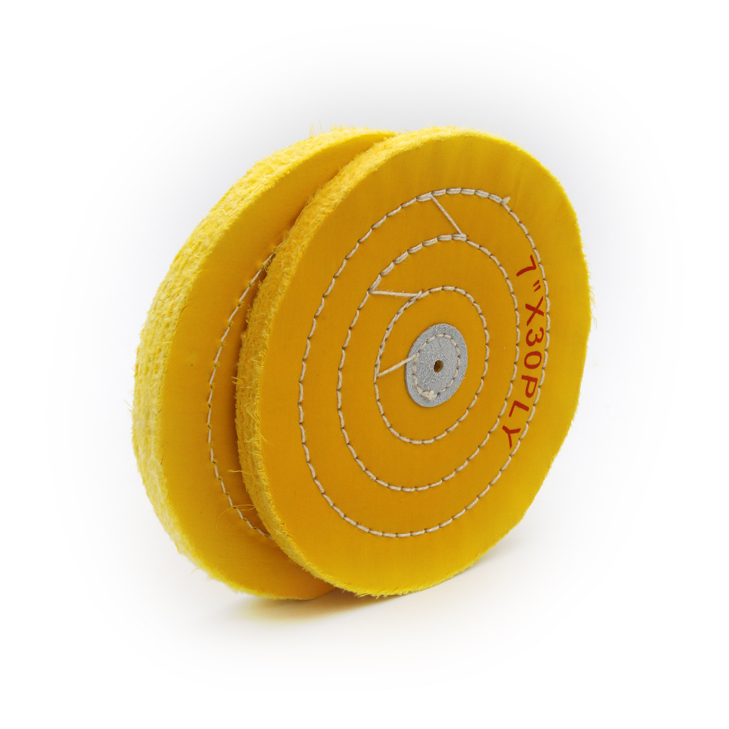 Yellow Cotton Buffing Wheel 7"x30Ply Ø175mm×7mm with Leather Centre