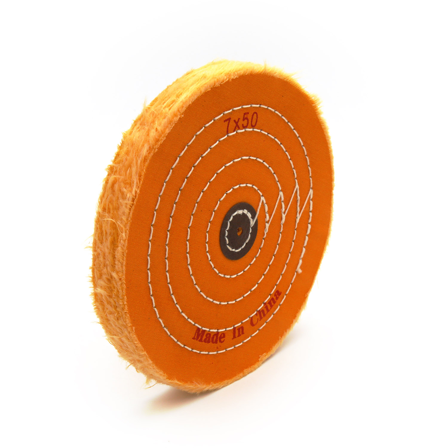 Orange Cotton Buffing Wheel 7"x50Ply Ø175mm×12mm with Brown Fibre Centre