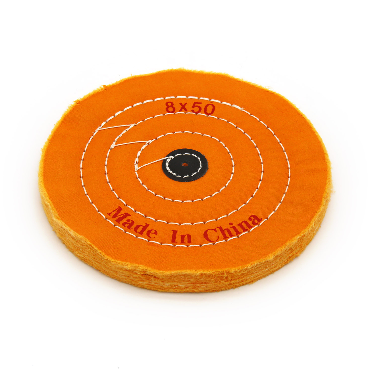 Orange Cotton Buffing Wheel 8"x50Ply Ø200mm×12mm with Black Fibre Centre
