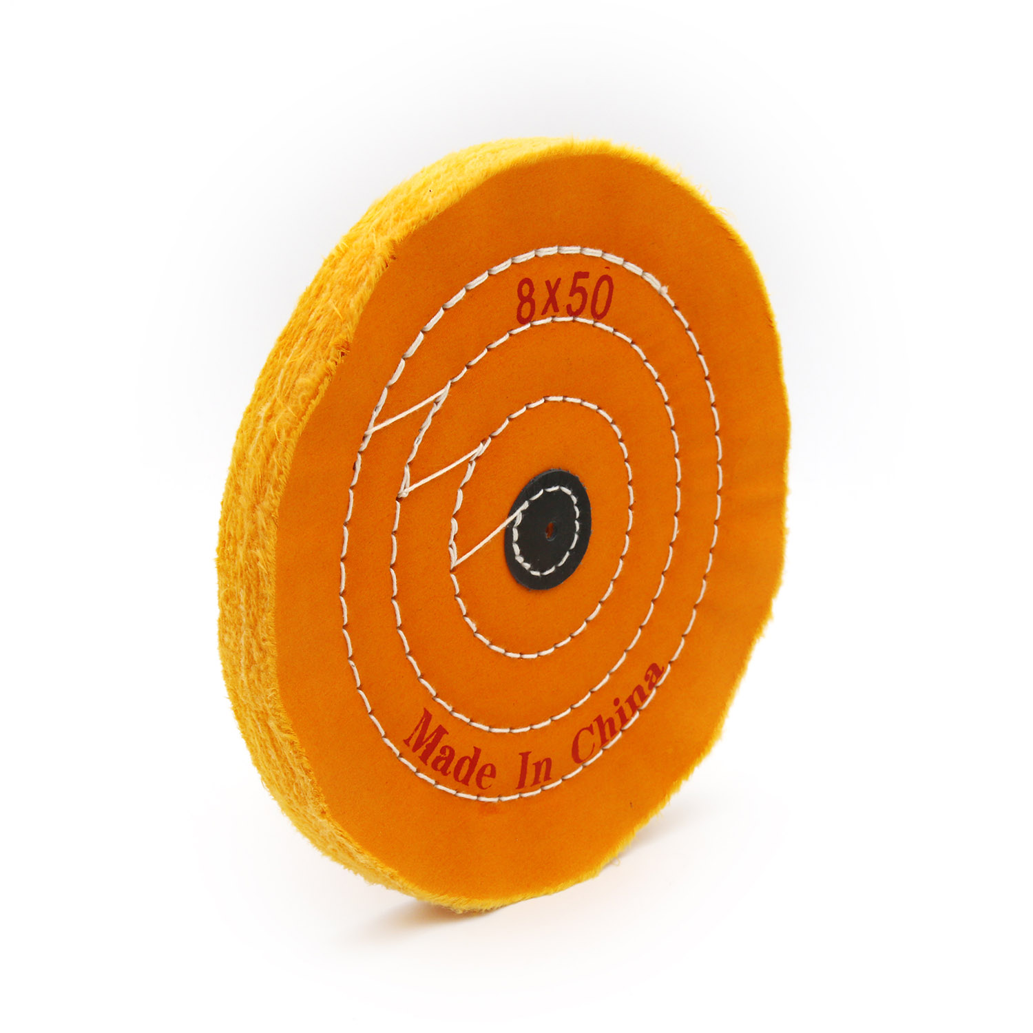 Orange Cotton Buffing Wheel 8"x50Ply Ø200mm×12mm with Black Fibre Centre