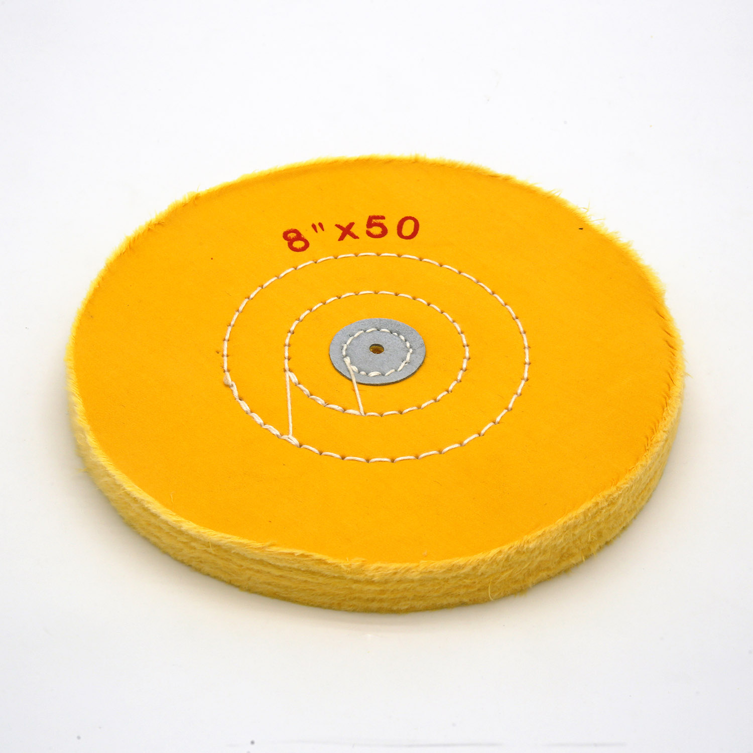 Yellow Cotton Buffing Wheel 8"x50Ply Ø200mm×12mm with Leather Centre