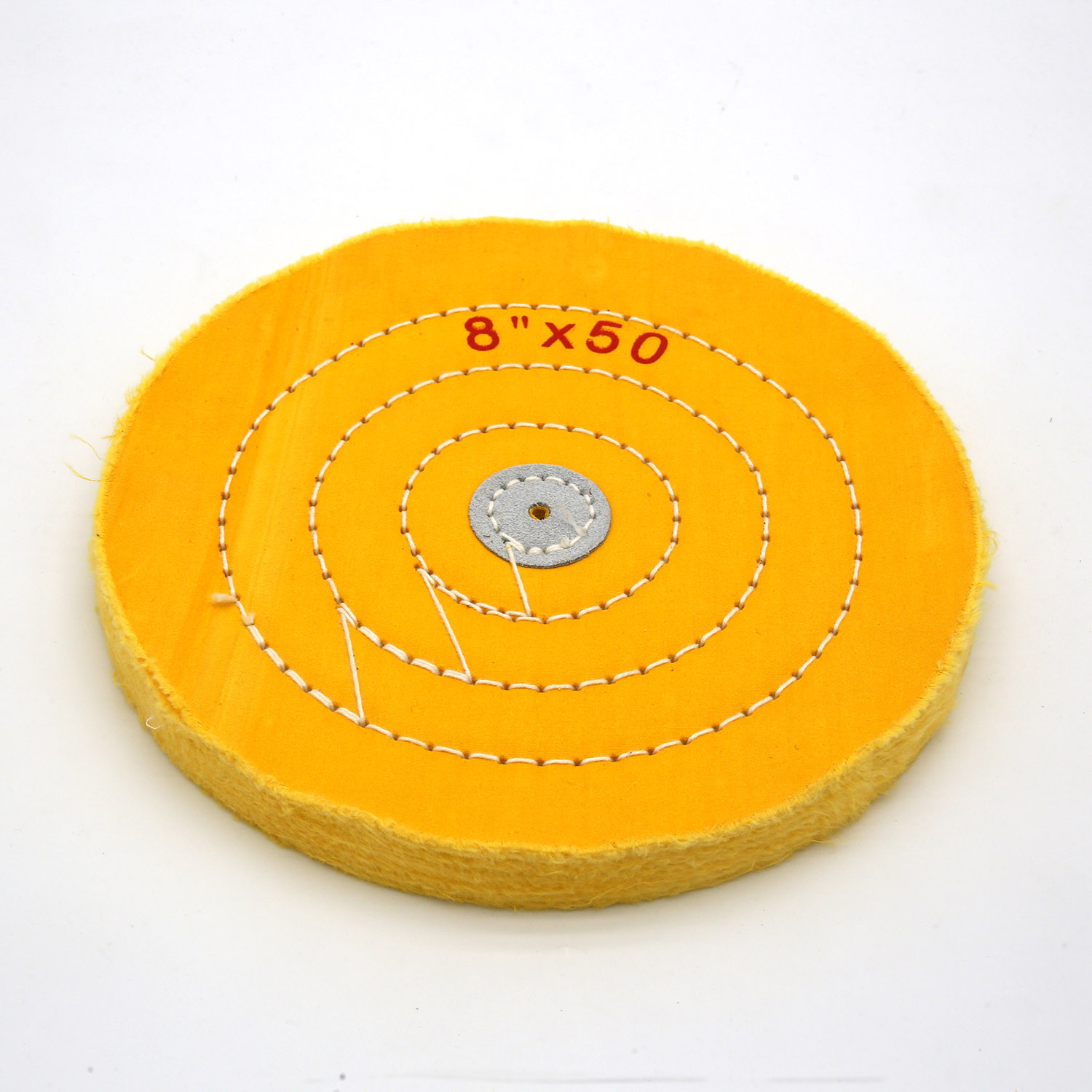 Yellow Cotton Buffing Wheel 8"x50Ply Ø200mm×12mm with Leather Centre