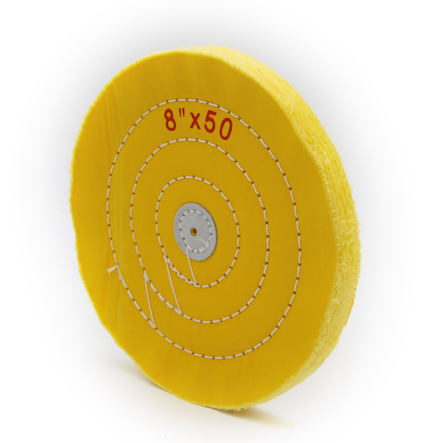 Yellow Cotton Buffing Wheel 8"x50Ply Ø200mm×12mm with Leather Centre