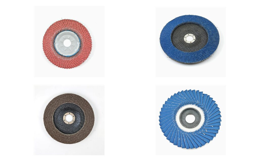 Flap discs with metal, composite and flat backings for different workpieces